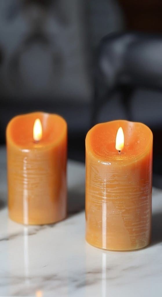 two LED candles in a pumpkin scent