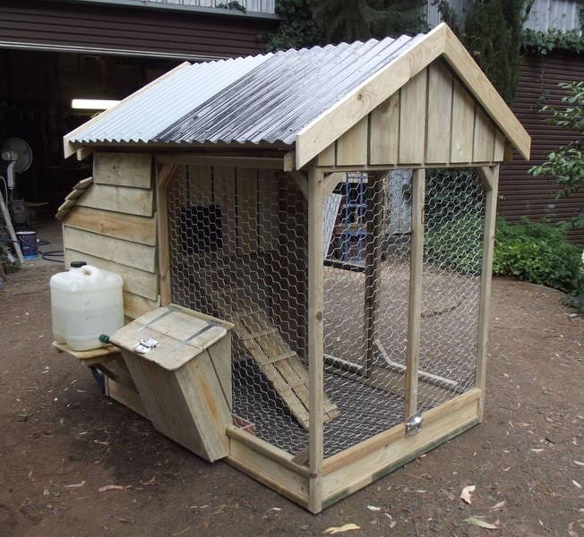 Chicken nesting box made from an old rabbit hutch
