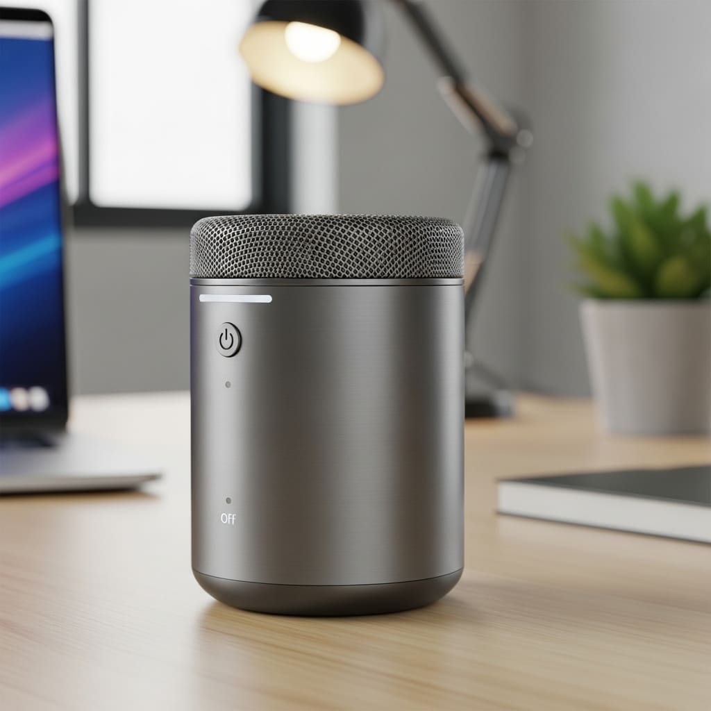 small bluetooth speaker on desk 