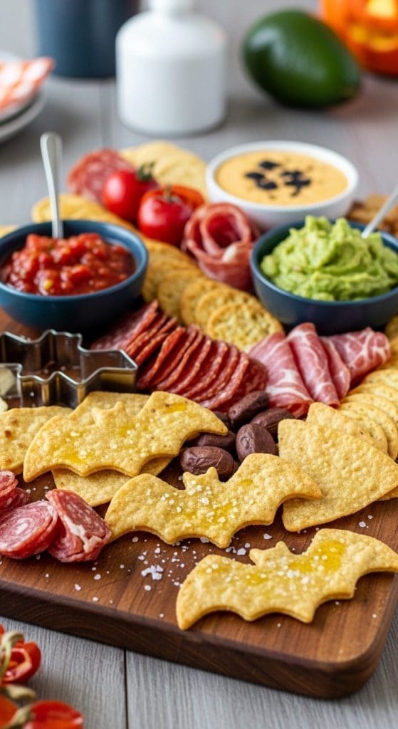 homemade tortilla chips made to look like bats