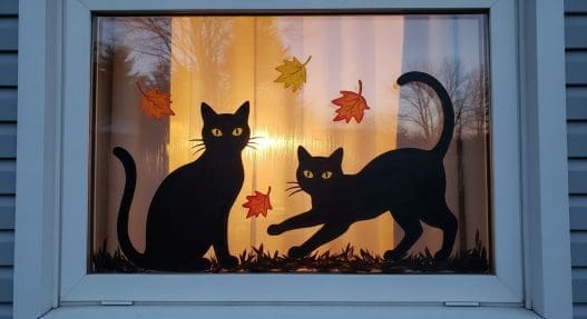 Halloween Window Painting of two black cats in a window