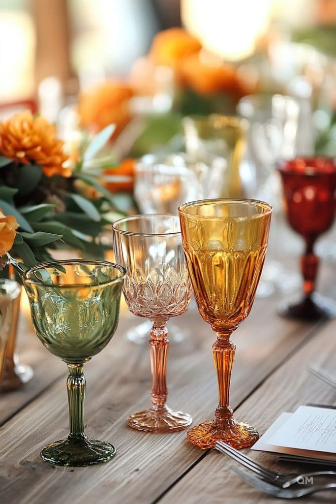 different color rustic glassware