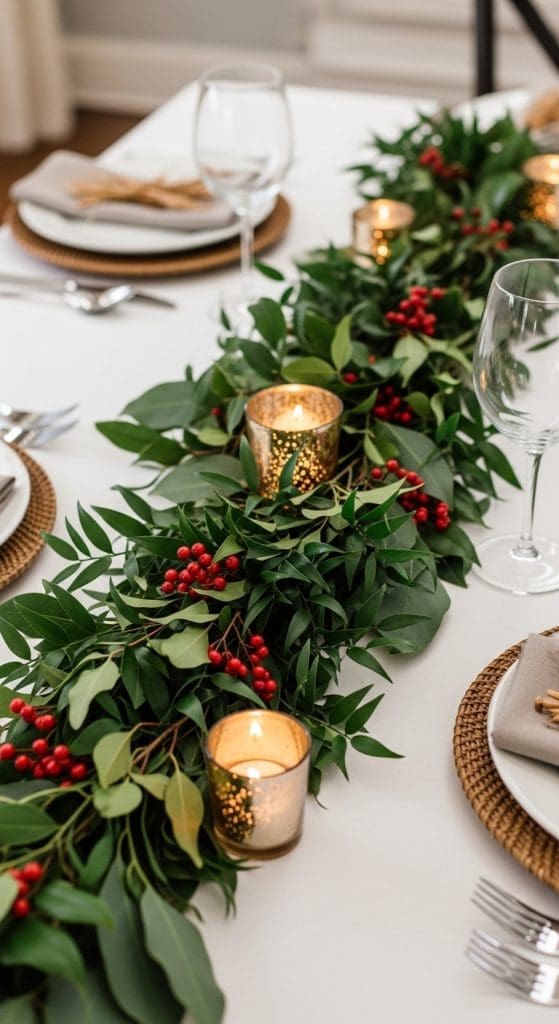 Thanksgiving Floral Arrangements using greenery and red berries