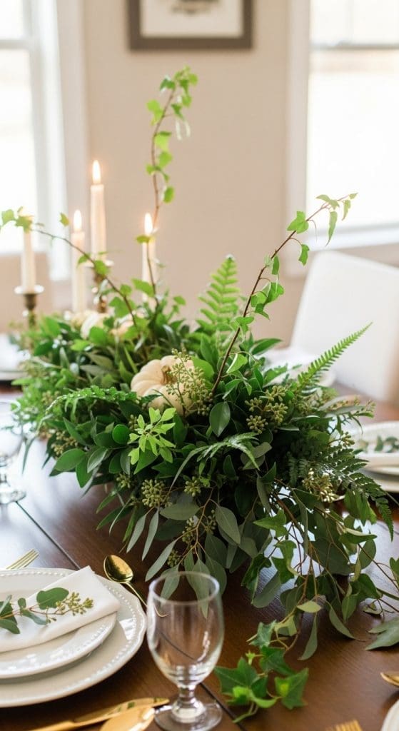 greenary on a table in low profile vase