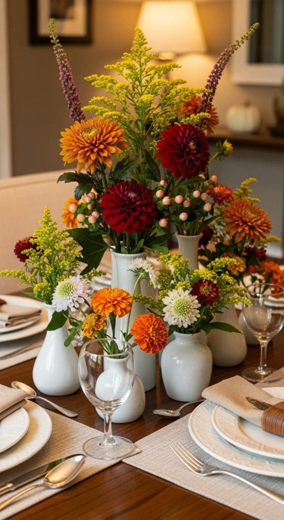 flowers in white vases Thanksgiving Floral Arrangements