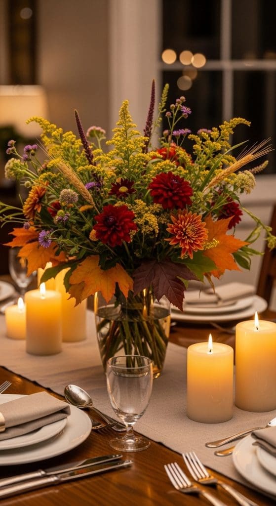 wilflower mix in glass vase for Thanksgiving Floral Arrangements
