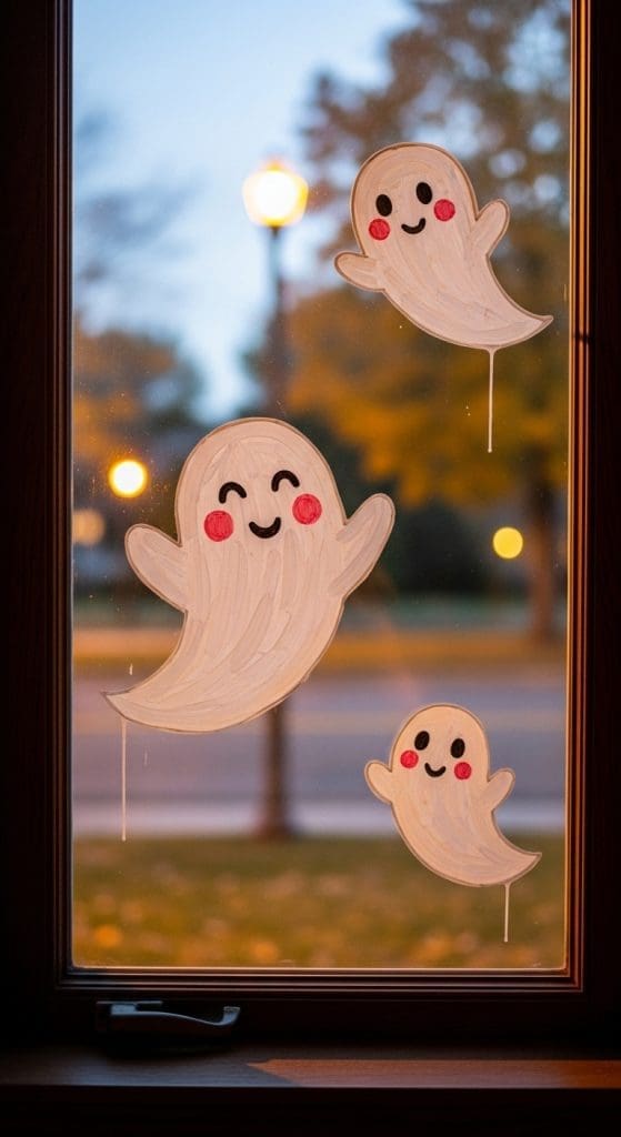 cute ghosts on a window for Easy DIY Halloween Window Painting