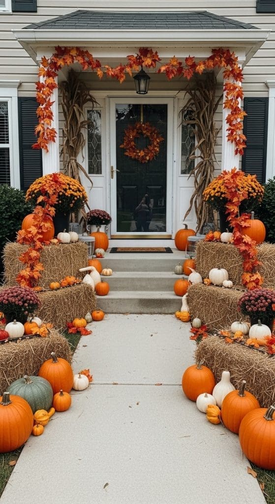 harvest fall halloween walkway idea for the front path of house