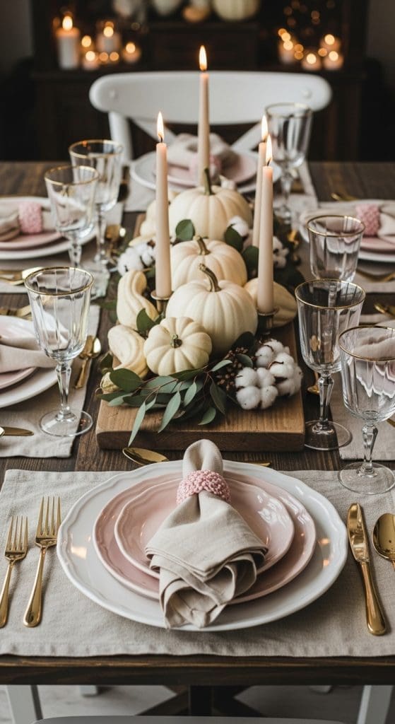 NEUTRAL THANKSGIVING Table decor with blush pink napkin rings