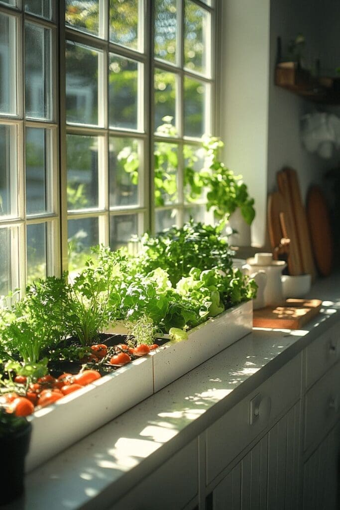 window box in kitchen with herbs planted an easy DIY herb planter